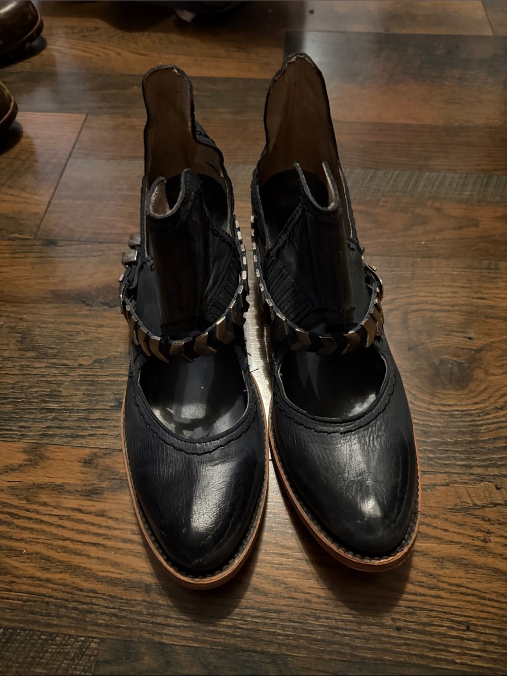 Freebird Navy Leather Women's Ankle Boots with Studded Strap - Picture 2 of 12